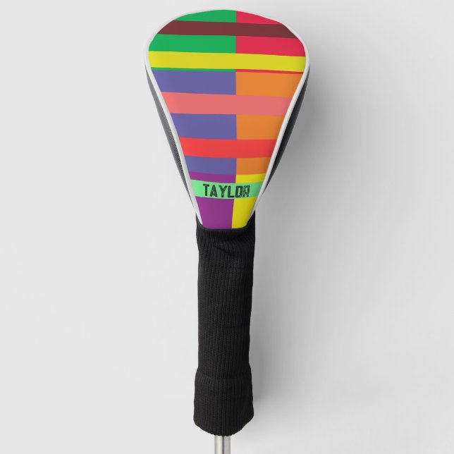 Color block Stripe Monogram Name Rainbow Golf Head Cover (Front)