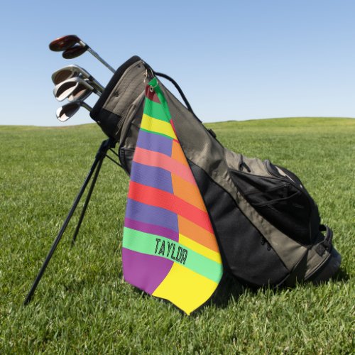 Color block Stripe Monogram Name Rainbow Golf Towel