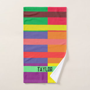 Color block Stripe Monogram Name Rainbow Hand Towel