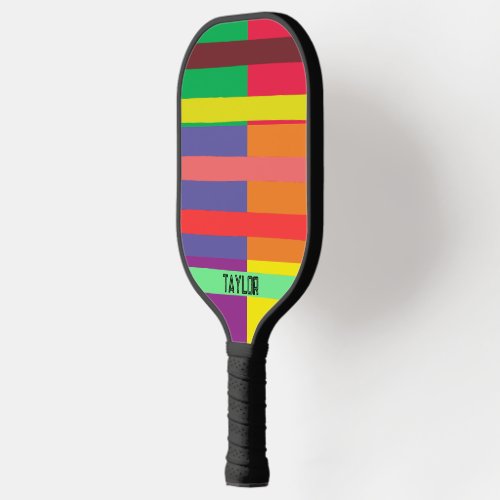 Color block Stripe Monogram Name Rainbow Pickleball Paddle