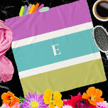 Color Block Stripe Patterned Monogram Chiffon Scarf<br><div class="desc">This modern scarf features a block color pattern of wide stripes in magenta pink, lime green, ocean blue and white. The simple design gives the chiffon scarf a bold and contemporary look. Personalise the striped scarf with your initial, which will appear as an elegant monogram in the centre of the...</div>