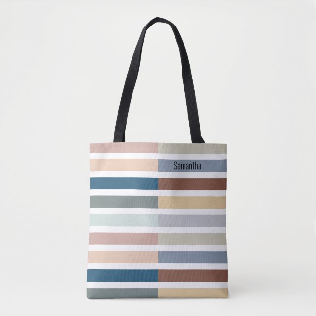 Color Block Stripe Personalized Tote Bag (Front)