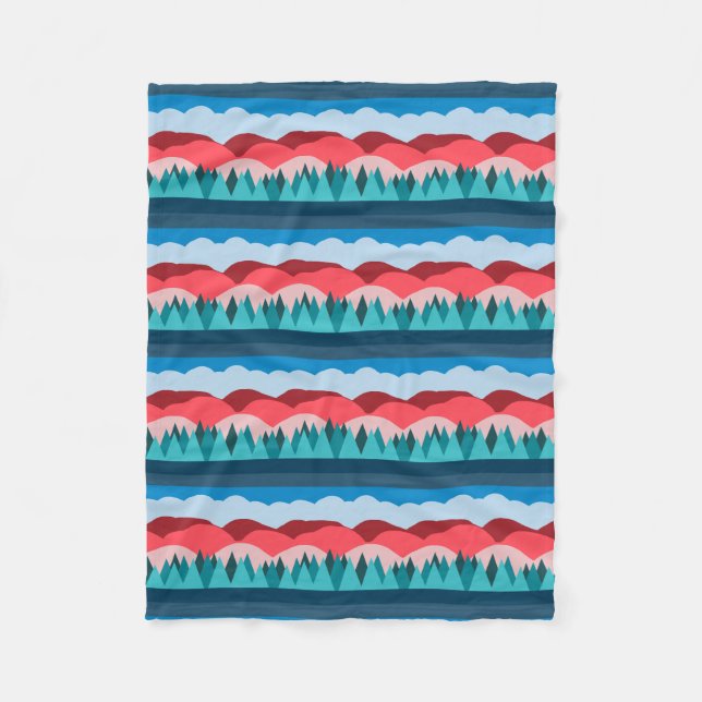 Color Block Striped Landscape Design Cool Tones Fleece Blanket (Front)