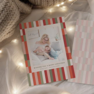 Color Block Stripes Red - Blush - Green - Cream Holiday Card