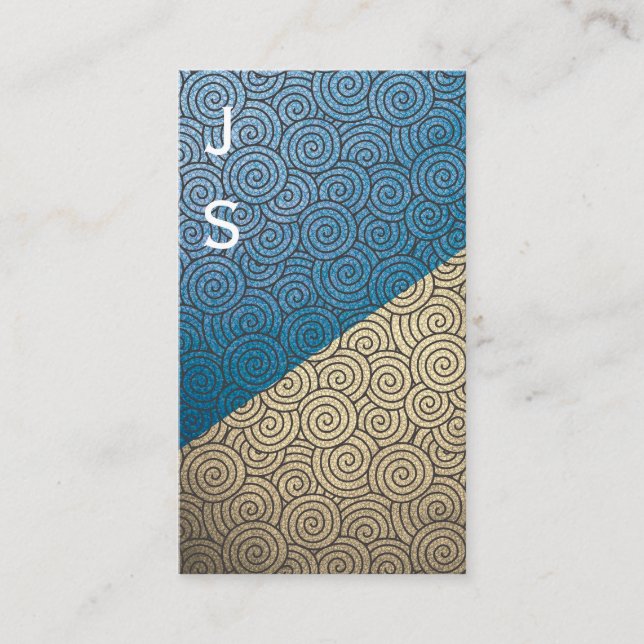 Color Block Swirly Pattern Monogram Business Card (Front)