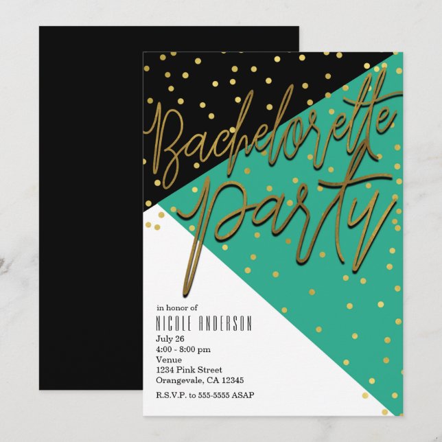 Color Block Teal Black Bachelorette Invitations (Front/Back)
