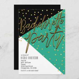 Color Block Teal Black Bachelorette Invitations