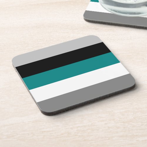 Color Block Teal Blue Gray Black Beverage Coaster