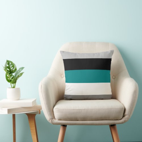 Color Block Teal Gray Black and White Throw Pillow