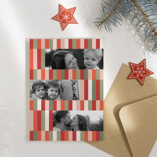 Color Block Three-Photo Stripe Collage Foil Holiday Card