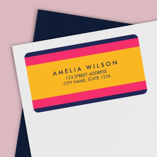 Color Block Vibrant Blue Pink Yellow Address Label