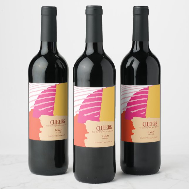 Color Block Wedding Cheers Summer ID740 Wine Label (Bottles)