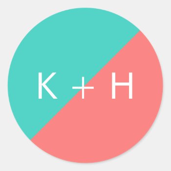 Color Block Wedding Monogram Classic Round Sticker by origamiprints at Zazzle