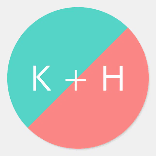 Color Block Wedding Monogram Classic Round Sticker | Zazzle