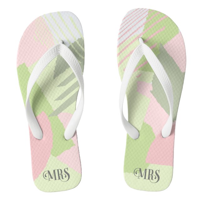 Color Block Wedding Mrs Bride Spring ID740 Flip Flops (Footbed)