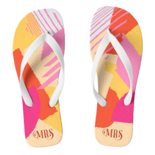 Color Block Wedding Mrs Bride Summer ID740 Flip Flops