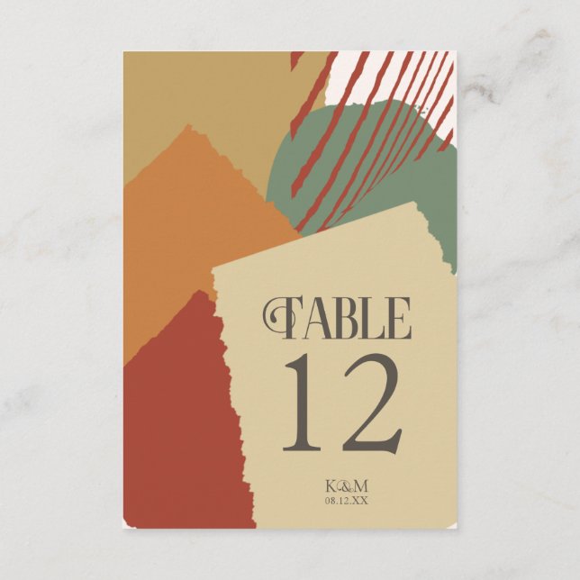 Color Block Wedding Table Numbers Autumn ID740 (Back)