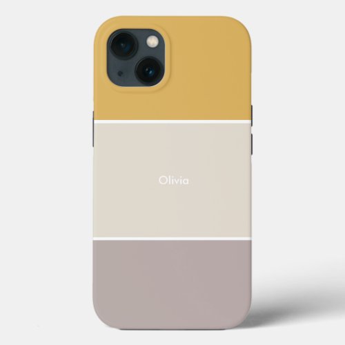Color Block White Gold Gray Stripe Monogram iPhone 13 Case