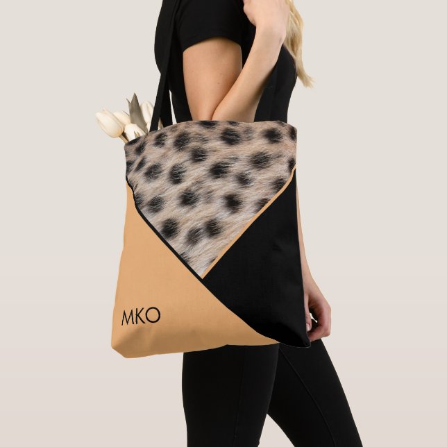 Color Block with Animal Print Tote Bag (Close Up)