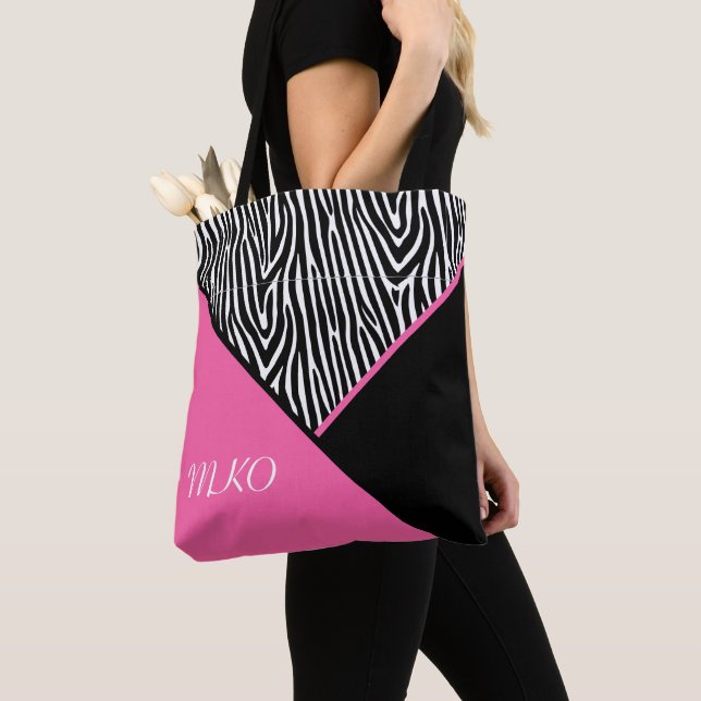 Color Block with Zebra Print Tote Bag (Close Up)