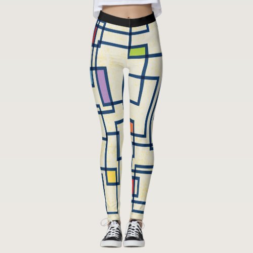 Color Blocking with Black Lines Leggings