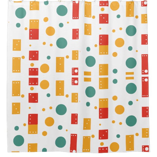 color blocks and dots pattern retro shower curtain (Front)