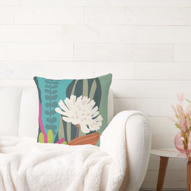 Color Blocks Floral Silhouette Modern  Throw Pillow (Couch)