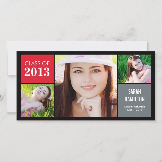 Color Blocks Graduation Announcement Photo Card (Front)