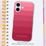 Color Blocks Magenta Pink Monochromatic Name iPhone 16 Case<br><div class="desc">Chic, simple monochromatic color blocks or stripes in magenta to pink ombre color tones and personalized with a name, monogram or your custom text in your choice of font styles. OPTIONS: The sample is shown in the iPhone 16 model and Barely There case style--other phone models and case style are...</div>