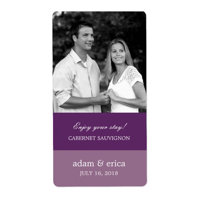 Color Blocks Wedding Wine Labels (Purple) (Front)