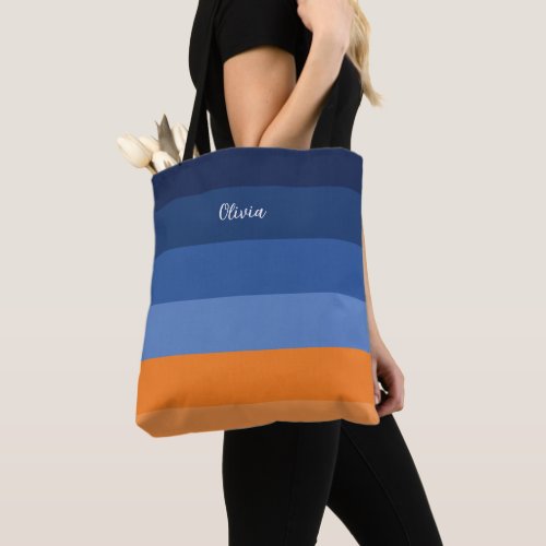 Color Blue And Orang Stripe Monogram Tote Bag