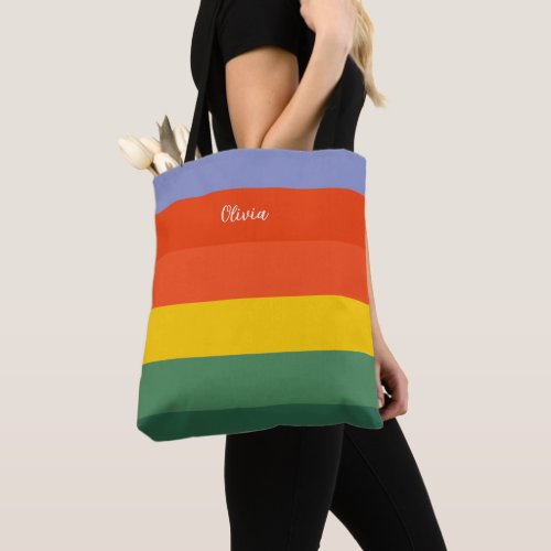 Color Blue Green Orang And Yellow Stripe  Tote Bag