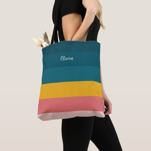 Color Boho Stripe Monogram Tote Bag