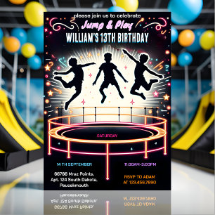 color boys kids cool trampoline Park 13th birthday Invitation
