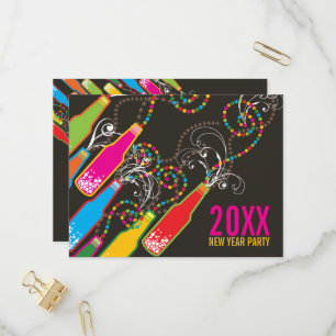 Color Bubbly Bottles New Year's Eve Holiday Party Invitation Postcard