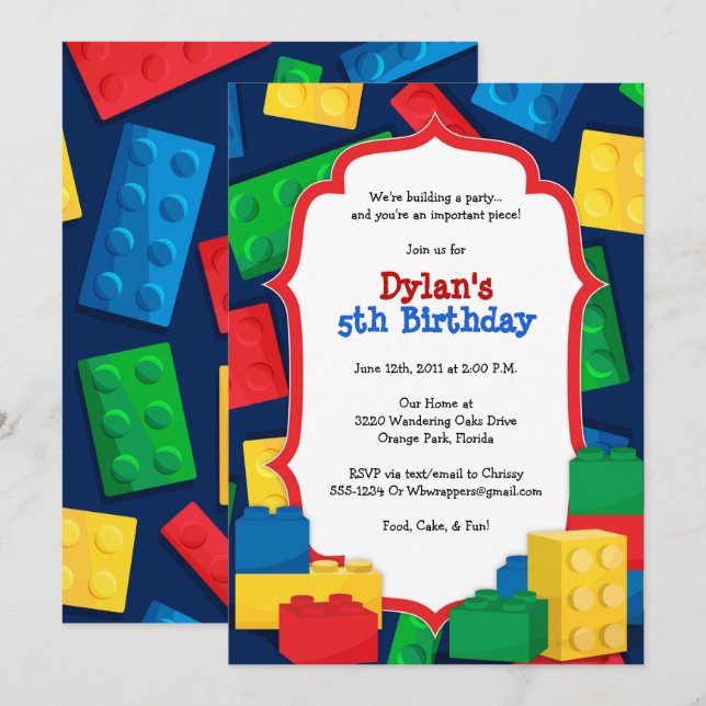 Color Building Blocks Birthday Party Invitation (Front/Back)