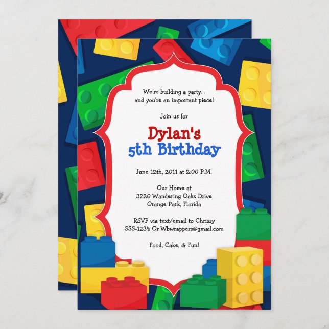 Color Building Blocks Birthday Party Invitation (Front/Back)