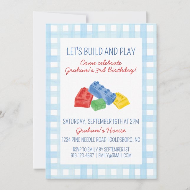 Color Building Bricks Birthday Party Invitation (Front)