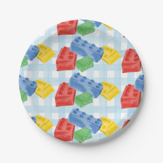 Color Building Bricks Party Paper Plates