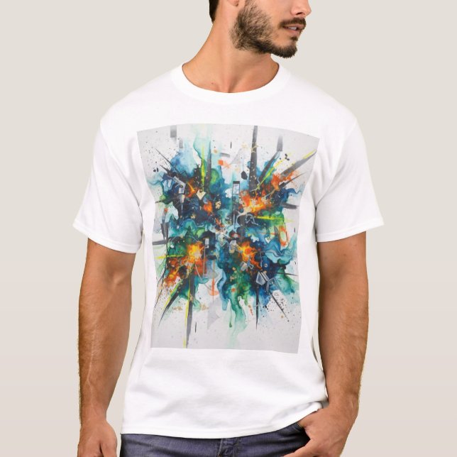 Color Burst Abstract Art Cotton T-Shirt (Front)