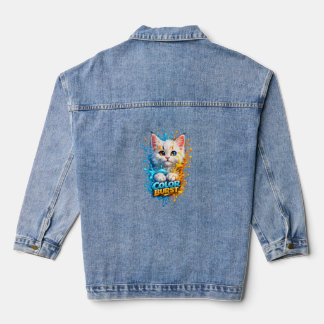 Color Burst Cat – Vivid Paint Splash Denim Jacket