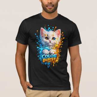 Color Burst Cat – Vivid Paint Splash Graphic Tee