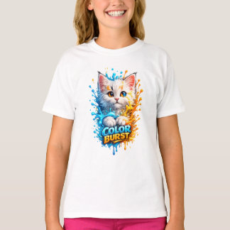 Color Burst Cat – Vivid Paint Splash Kids Graphic T-Shirt