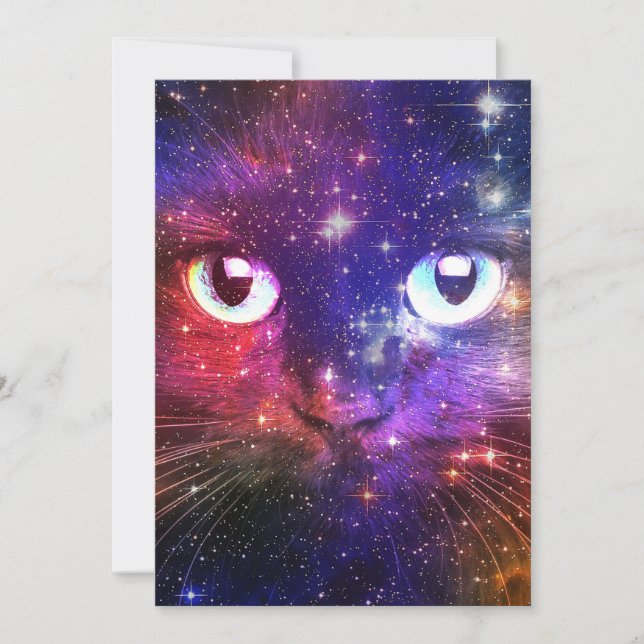 Color Burst Galaxy Cat  Invitation (Front)