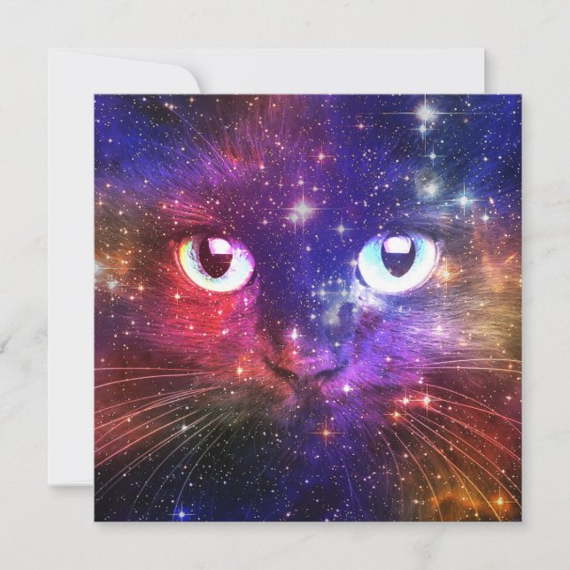 Color Burst Galaxy Cat  Invitation (Front)