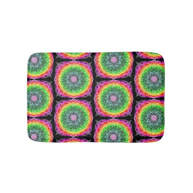 Color Burst Rainbow Prism Mandala Bath Mat (Front)