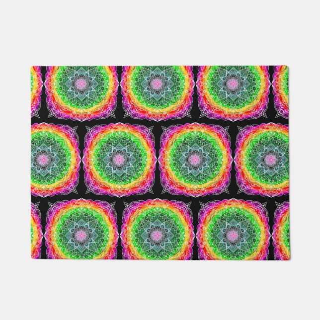 Color Burst Rainbow Prism Mandala  Doormat (Front)