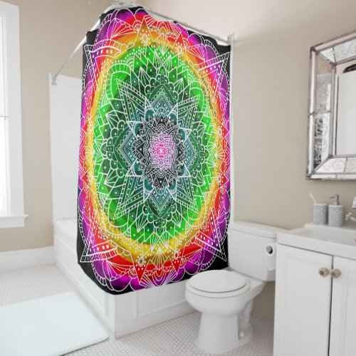 Color Burst Rainbow Prism Mandala Shower Curtain