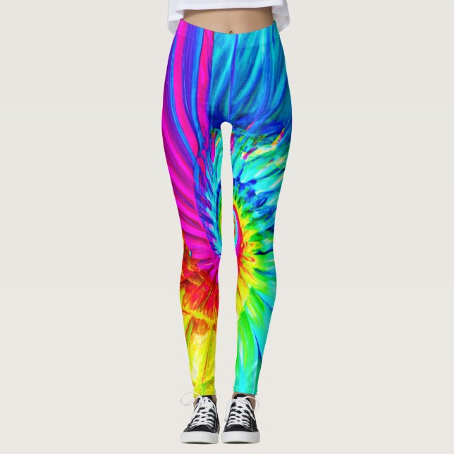 Color Burst Spiral Pattern Art Leggings (Front)