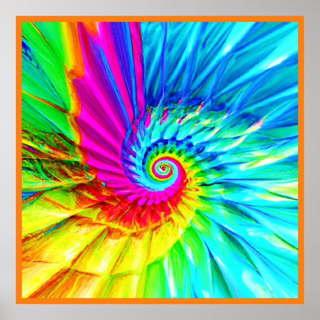 Color Burst Spiral Pattern Art Poster (Front)